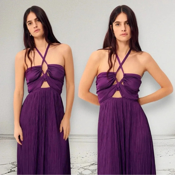 NEW SESSUN Trancoso Cutout Detail Halter Strap Midi Dress Picasso Lily Size S - Picture 12 of 16